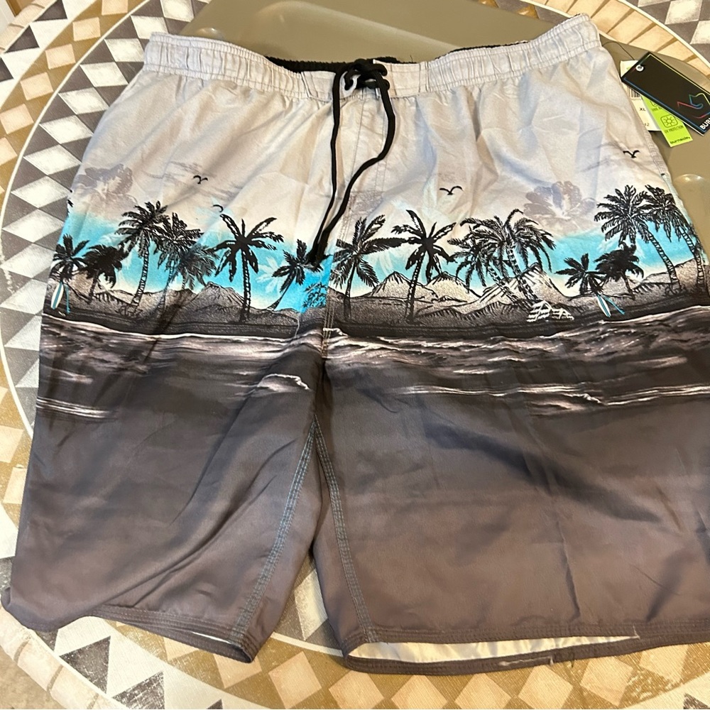 Men’s swim trunks  Caribbean style, blue  and gray UV Protected